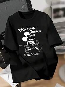 T-shirt rétro Disney Mickey Mouse avec impression recto-verso, croquis noir et blanc de Mickey Mouse, coupe décontractée, t-shirt d'été à manches courtes pour homme, t-shirt à manches courtes de haute qualité 100% pur coton, ample, respirant, décontracté et polyvalent, convient aux femmes et aux hommes, parfait pour les voyages à Disneyland, assortir des tenues, au quotidien, au style urbain et en vacances, le meilleur cadeau pour les fans de Disney, lavable en machine. - Noir - Voir 2