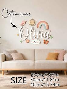 1pc Personalized Macaron Wooden Name Plate For Kids, Suitable For Children's Room, Nursery Decoration, Customizable Macaron Color, Wooden Children's Room Wall Decor, Back To School Gift - Beige - View 1