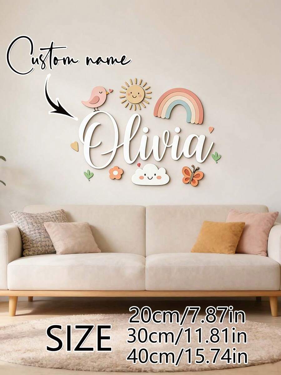 1pc Personalized Macaron Wooden Name Plate For Kids, Suitable For Children's Room, Nursery Decoration, Customizable Macaron Color, Wooden Children's Room Wall Decor, Back To School Gift - Beige - View 1