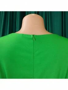 Elegant Midi Dress For Women, Puff Sleeve Belted A Line Dress, Work Office Wedding Guest Bridesmaid Dress, Modest Church Outfit, Plus Size - Green Plus - Xem 5