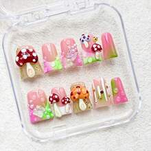 10pcs Duck Press On Nails Handmade Acrylic Nails Press Ons 3D Luxury Rhinestone Butterfly Designs Muti-Layer Gel Medium False Nails Full Cover Thicken Stick On Nails For Women Nail Art DIY - Móng tay hình vịt thủ công 52 - Xem 4
