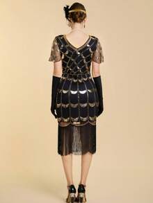 1920s Vintage Glitter Fringe Party Dress Costume Wedding Vacation - Gold - View 6