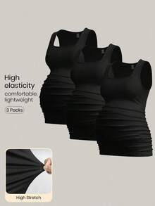 Modmama 3 piezas Tops sin mangas de unicolor para mujeres embarazadas, casuales y sencillos, perfectos para el verano - Negro - Ver 8