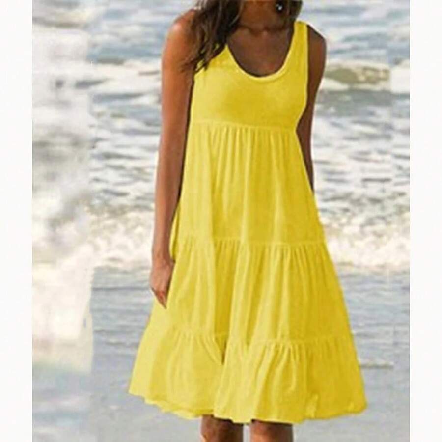 Vestido Sexy con tirantes para mujer, vestido elegante liso ceñido sin mangas con espalda descubierta y abertura para fiesta y discoteca, vestidos por debajo de la rodilla para mujer - 8806-Amarillo - Ver 1
