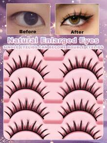 10 Pairs Cartoon Anime False Eyelashes, Natural & Realistic, Faux Mink Texture, Lightweight & Fluffy, 3D Thick, Korean/Japanese Cosplay Eyelashes, Strip Lashes - Black - View 4