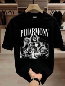 Souvenir-T-shirt från resan | Ledig design med rund halsringning, tryckt med porträtt av medlemmar och sångtexter, tillverkad av lätt elastiskt tyg, bekväm att bära under sommaren, lämplig för både män och kvinnor, finns i olika stilar. Sommartoppar Skjorta T-shirts Damtoppar T-shirt Tröjor Festival  Skjorta  Skjortor T-shirt Gym Sommaroutfits - Svart - Visa 6