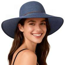 Sun Hats For Women, Straw Hats UPF 50+ Sun Protection, Wide Brim Womens Beach Hat For Summer Travel - 海軍藍 - 查看 9