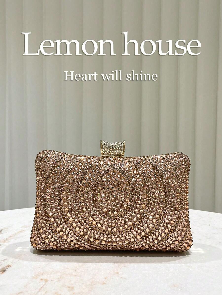1 buah Tas Clutch Malam Elegan Wanita Berhiaskan Rhinestone dengan Tali Bahu yang Dapat Dilepas, Cocok untuk Acara Formal Seperti Pernikahan, Pesta, Gala, dan Festival