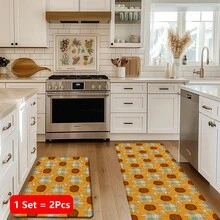 1 pieza Alfombra de lino con estampado de girasol y cuadros, alfombra de baño, felpudo, alfombra rectangular impresa en 3D para sala de estar, dormitorio, pasillo, baño, lavandería - Alfombra de poliéster, apta para decoración interior y exterior del hogar - Multicolor - Ver 17