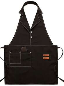 Solid Color Apron With Lapel Collar, Durable And Lightweight, Easy To Clean And Store, Side Pockets Design, Suitable For Kitchen Cleaning, Gardening, Outdoor Picnic, Seafood Cooking, Dumpling Making, And Applicable For Barbers, Restaurant Servers, Baristas, Unisex Household Essential, Great Gift Idea - Multiple Styles - View 10