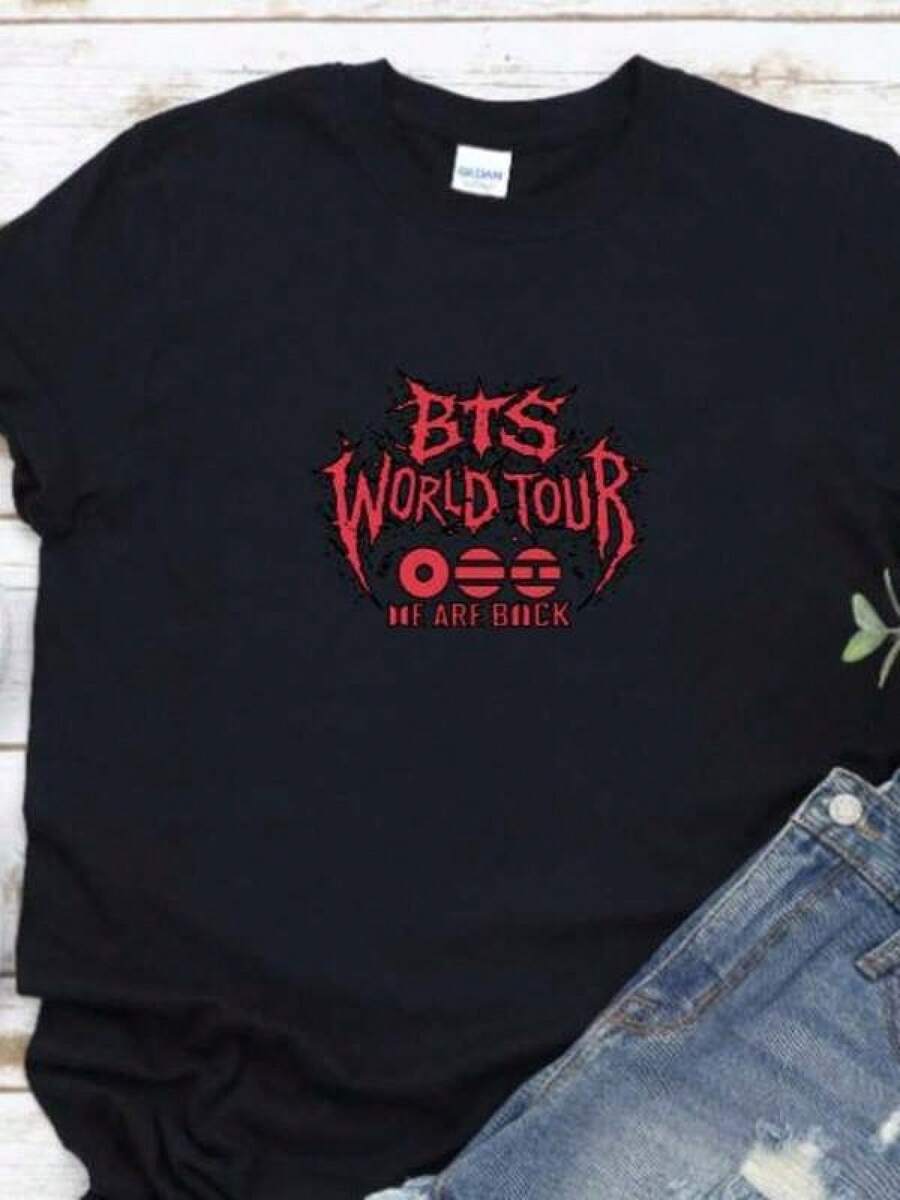 WORLD-Shirt, Tops, Shirt,-Shirt,, Women's-Shirts, Summer Outfit Women,,-Shirts Men, Y2k, , , Katseye, Matching Outfits Parents And Children, Japanese Anime-Shirts, Gothic Style - màu đen - Xem 1