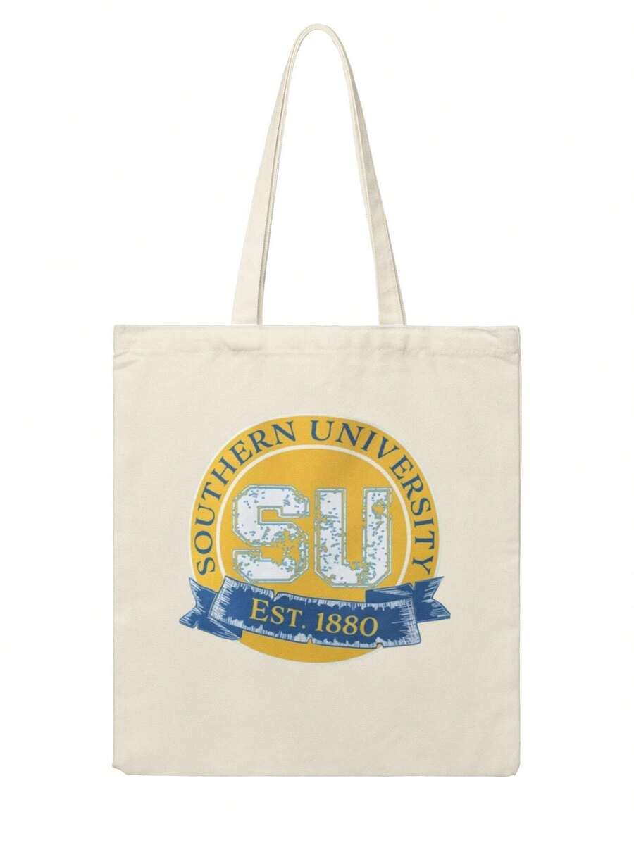 Blue & Yellow Southern University Seal Canvas Tote Bag, Classic College Style ,Canvas Tote Bag With Handles,Durable Canvas Tote Bag,Canvas Tote Bag For Shopping/Grocery - Màu be - Xem 1