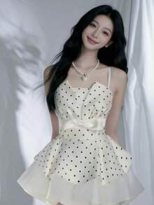 If You Want A Feminine Style, A Niche Polka Dot Suspender Dress, A Summery Look For Children, And A Slim, Sophisticated Feel, Then Wear This. - White (mesh Lining + Adjustable Shoulder Straps) - View 8