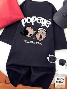 Camiseta de manga corta con estampado de dibujos animados, top casual de moda para mujer, blanca, estilo veraniego, ropa de mujer, blusas de mujer, tallas S-3XL - Negro - Ver 2