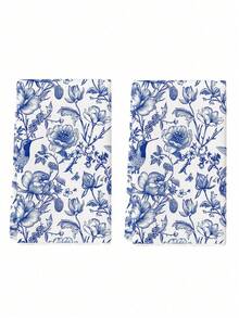 2pcs Blue And White Striped Floral Patterned Kitchen Towels, Countryside Style, Suitable For Washing Dishes, Drying Hands, Making Tea, Also Can Be Used As Kitchen Decor Or Tableware, Applicable For Kitchen, Dining Room, Daily Cleaning - Blue and White - View 6