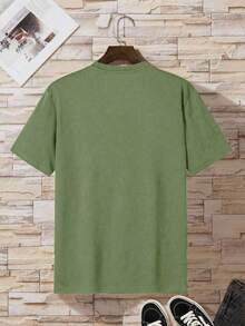 Camiseta de hombros caídos con estampado de expresión - Verde - Ver 3