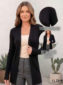 Women's Open Ribbed Cardigan, Basic, Elegant, Casual, Winter, Cold Weather, Knit Cardigan - Óxido - Ver 2
