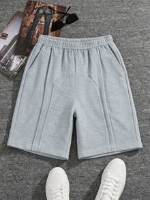 1pc Boys' Minimalist Fashion Summer Outdoor Sports Casual Versatile Academy Style Straight Leg Knee-Length Shorts - Light Grey - View 8