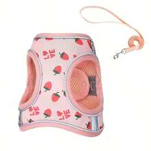 Printed Dog Harness And Leash Set, Dog Harness, Suitable For Training And Walking, Breathable Adjustable Pet Vest, Suitable For Small To Medium Dogs And Cats - Pink - View 7