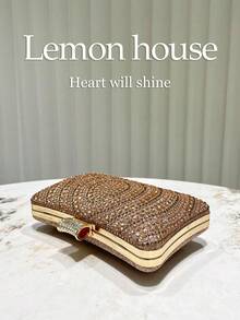 1 buah Tas Clutch Malam Elegan Wanita Berhiaskan Rhinestone dengan Tali Bahu yang Dapat Dilepas, Cocok untuk Acara Formal Seperti Pernikahan, Pesta, Gala, dan Festival - Sampanye - View 6