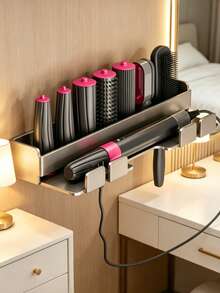 1pc Drill-Free Hair Curler Holder Bathroom Hair Dryer Storage Rack Stainless Steel Dual-Use Drill-Free Storage Rack - Multicolor - View 5