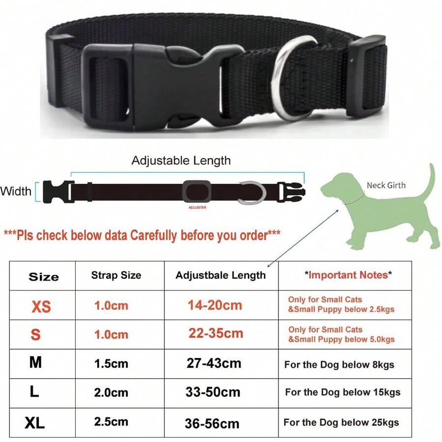 Adjustable Pet Collars Nylon Puppy Kitten Collar Strong and Durable Neck Band Suitable for Small Medium Dogs and Cats - CW023-negro - Ver 1