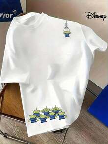 Authorized By Disney, Disney Summer Casual Short-Sleeved T-Shirt-"Toy Story" Alien Print, Breathable, Suitable For Outdoor Sports And Home Leisure, Machine Washable Round Neck Shirt, Comfortable Fabric, Fashionable Design And Durable Material. - trắng - Xem 1