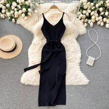 YuooMuoo vestido de mujer Sexy recortado paquete de cintura caderas vestido ceñido dividido moda de verano señora Vestidos de fiesta de punto vestido veraniego - OU20367-2026C-Negro - Ver 6