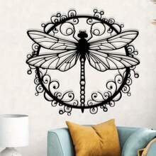1 pieza Elegante arte de pared de metal con diseño de libélula negra, diseño de estampado de animales de hierro, adecuado para decoración interior/exterior, regalo de boda, regalo de inauguración de la casa, sala de estar, oficina y jardín, decoración de pared duradera para el hogar - A - Ver 6