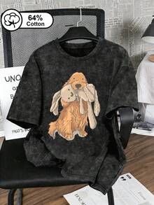 Áo thun nữ cỡ lớn, in hình chó Corgi và thỏ bông, áo thun in hình bông tuyết cổ điển, thích hợp mặc ngoài trời, áo mùa hè cho nữ. - màu đen - Xem 1