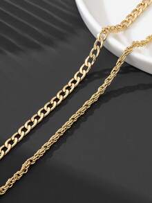 Bộ 2 vòng tay dây xích Cuban và dây xích bện sang trọng, thanh lịch cổ điển dành cho nam giới, quà tặng kỷ niệm cho cặp đôi. - Vàng - Xem 5