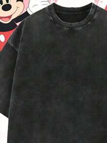 Disney Mickey Mouse Stone Washed Women's T-Shirt, 100% Cotton Oversized Retro Short-Sleeved Shirt, Mickey Mouse Wizard Printed Casual T-Shirt, Casual Couple Holiday Gifts, Unisex, Excellent Gifts. - màu đen - Xem 4