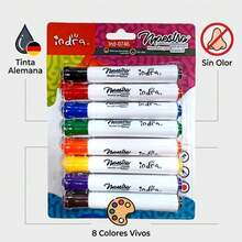 Indra Whiteboard Markers, Chisel Tip, 8 Pieces, Assorted Colors - Multicolor - View 1