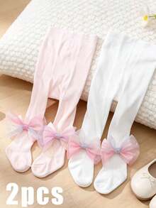 2 đôi quần tất lưới ombre nơ cho bé gái, quần legging nhẹ thoáng khí cho bé, tất cổ chân kiểu công chúa đa năng cho trẻ em, mùa xuân/hè. - Nhiều màu - Xem 10