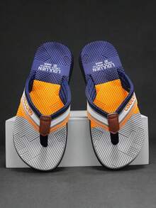 Men's Summer National Style Gradient Color Outdoor Easy-To-Clean Beach Slippers, Comfortable Versatile Retro Casual Soft Bottom Flip Flops For Indoor & Outdoor Wear - Navy Blue - View 3
