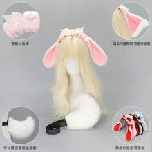 Lolita Bow Rabbit Ears KC Alice Rabbit Ear Headband Halloween Lop-Eared Rabbit Tail Set - Q-萌趣兔耳-白粉 - 查看 3