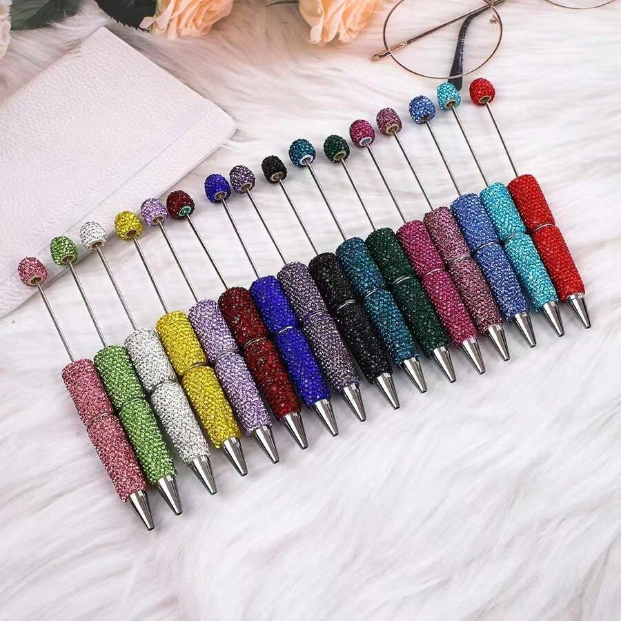 [30pcs]Includes 10pcs Full Rhinestone Solid Color Beaded Pens, Paired With 10pcs Extended Rods To Meet More Creative Needs, 10pcs Replacement Ink Refills For Easy Replacement, Perfect For Desk Decoration, Gift Giving, And Holiday Atmosphere Decor - Multicolor - View 1