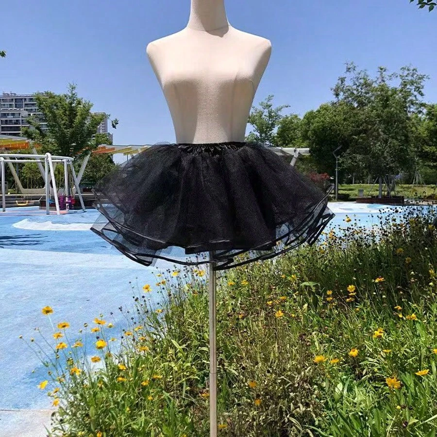 白色黑色洛丽塔可爱无骨衬裙角色扮演内衬裙女士芭蕾舞裙带缎带万圣节秋季女装 - 黑色 - 查看 1