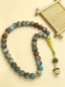 Middle Eastern Style Prayer Beads With Pendant - Islamic Dhikr Rosary Beads - Golden Cabinet With 33 Floral Beads - View 9