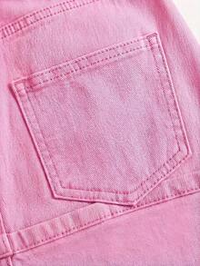 Minifalda de mezclilla lavada y desgastada de estilo casual para mujer, para el verano - Rosa - Ver 4
