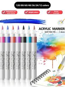 12/24/36/48/60/80/120 Colors Fashion Liquid Acrylic Marker Pens, With Personalized Soft Brush Tip, Suitable For Calligraphy, Painting And Coloring, Essential Watercolor Markers - School Supplies Markers, Great Gift For Boys/Girls Students, Back To School & Teacher Rewards - Acrylic Markers - View 11