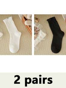 Mother's Day Lolita Goth Y2K Lace Ruffle Mid-Calf Socks, Black White Women Socks 1/2/4 Pairs - 彩色 - 查看 10