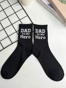 2 paia di calze a mezza gamba nere e bianche con stampa a lettere, "Miglior papà", "Il più grande papà del mondo", Festa del papà, calze casual sportive traspiranti unisex nere e bianche con stampa a lettere, adatte per uso quotidiano, calze lunghe, calze da uomo, regalo per lui - Bianco e nero - Visualizzare 3