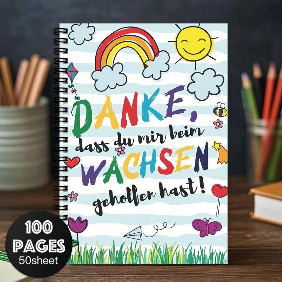 1pc German Rainbow Teacher Spiral Notebook, Office & School Supplies, Ideal Appreciation Gift For Educators, Suitable For Farewell, Graduation Or Birthday, Diary, Daily Planner