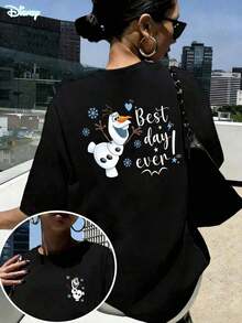 Disney Frozen Olaf "Best Day Ever" T-Shirt: Black Oversized Cotton Tee With Fresh Healing Style Graphic, Perfect For Frozen Fans, Casual Wear And Gift--Disneys Disneyland Paris The Magic Kingdom Disneyesque B6Holiday Gifts Valentine's Day Gifts Earth Day Gifts Oktoberfest Gifts Summer Bank Holiday Gifts - màu đen - Xem 1