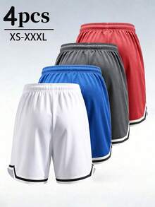 4pcs Men's Summer Sports Basketball Shorts, Drawstring Elastic Mesh Quick-Dry Knee-Length Shorts - Multicolor - View 2