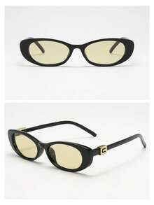 1pc Vintage Oval Narrow Frame Small Frame Brown Fashion Glasses Women Plastic Classic Style Outdoor Travel Beach Vacation Casual Decorative Daily Wear Summer Sun Protection Shading Fashion Glasses Men - Black Frame Porn - View 3
