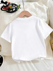 Disney Licensed Mickey Mouse "MICKEY" Bold Print Kids' T-Shirt, Cute Cartoon Casual Tee, Perfect For Daily Wear, School Activities, Family Outings And Theme Park Trips, Shipped From Local Warehouse - trắng - Xem 4
