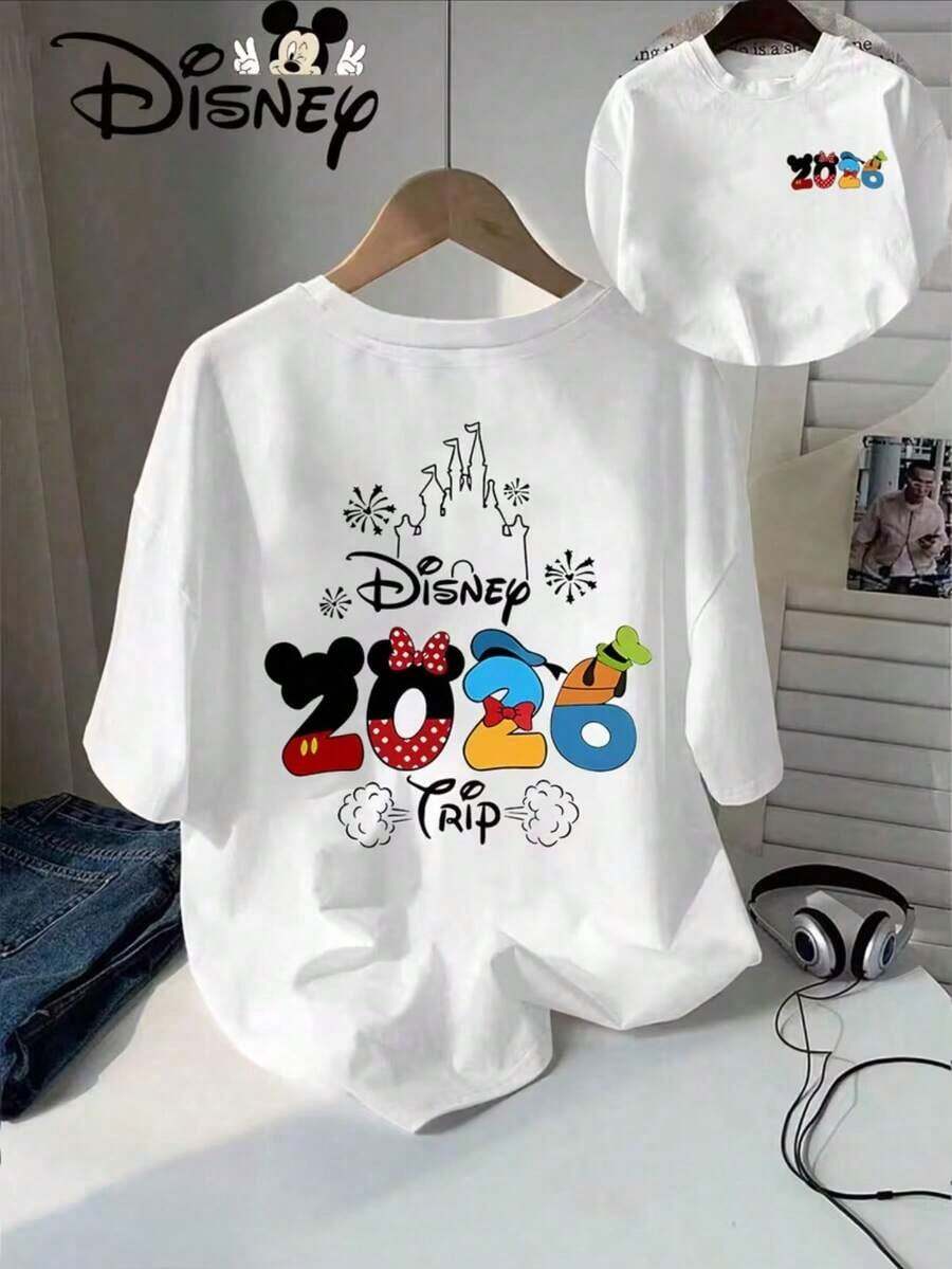 Disney Authorized Mickey And Minnie's Designs And Disney 2026 Trip's Words: Disney's New Short-Sleeved T-Shirt Tops In Summer, Ladies' Casual Fashion, Printed T-Shirts, Gifts For Elegant Women And Disney Fans.--Disneys Disneyland Paris The Magic Kingdom Disneyesque The House Of Mouse Mickey Mouse Empire Modest Summer Outfits Take That T Shirt Summer Coord Tops For Women Summer Summer Clothes Women Summer Clothes Summer Tops Summer Tops Women Summer Co Ord Summer Top Summer Outfits White Top Black Top Holiday Outfits For Women  Tops For Women Summer Holiday Gifts Valentine's Day Gifts Earth Day Gifts Oktoberfest Gifts Summer Bank Holiday Gifts - 白色 - 查看 1