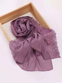 1 Stück eleganter Damenkopftuch mit 3D Rosen Stickerei aus Musselin, weicher Chiffon Stoff mit Spitzenbesatz, geeignet für Abaya und täglichen Gebrauch - Verschiedenfarbig - Übersicht 21